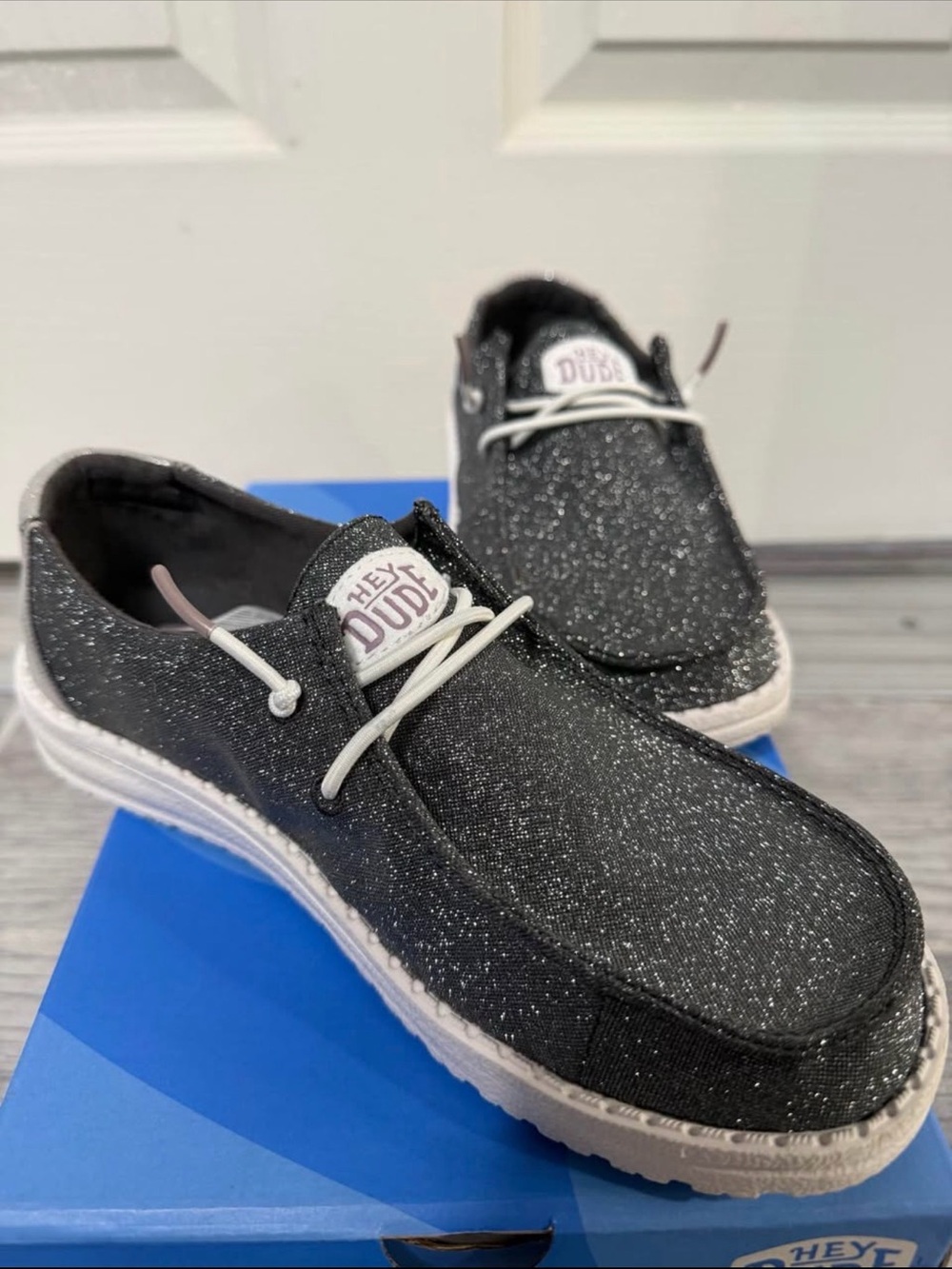 Hey Dude Women’s Black Sparkle Wendy Metallic Shoe